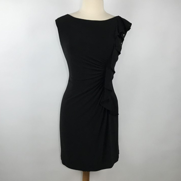 Tahari Black Ruffle-Front Sleeveless Midi Dress Size 8 - Picture 2 of 7